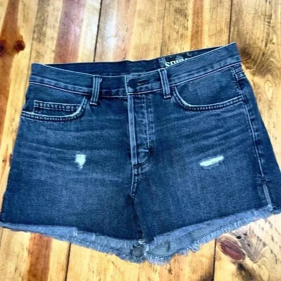 SIWY Avery hi rise black denim button fly distressed shorts - Picture 2 of 10